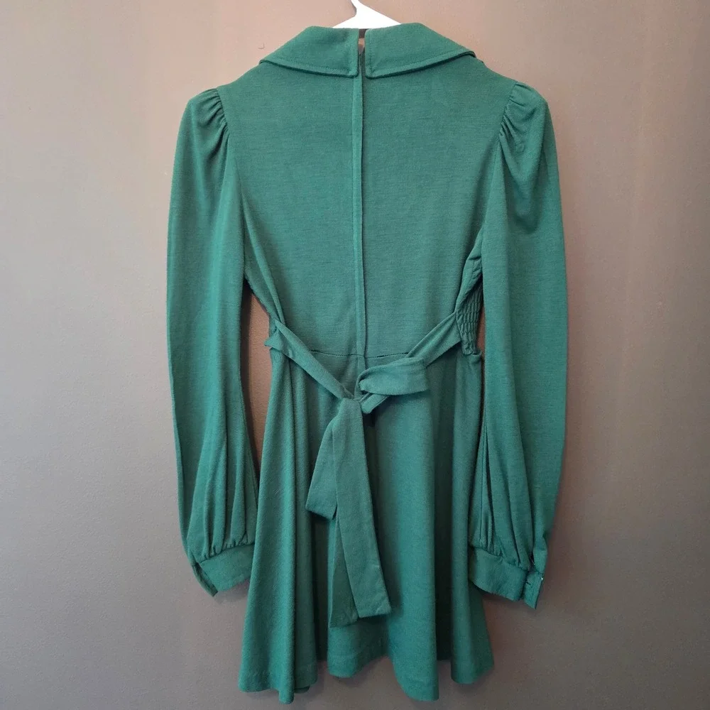 Vintage 60s Jody of California Green Smocked Mod Mini Dress Long Sleeve READ - Picture 6 of 13